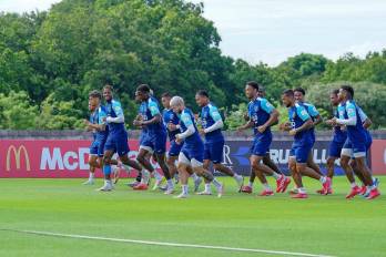 Jugadores de la selección de Panamá durante un entrenamiento en Penonomé.