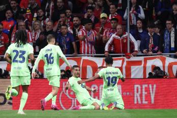 El FC Barcelona celebrando el gol de la victoria ante el Atlético de Madrid.