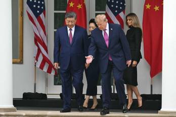 El presidente de Estados Unidos Donald Trump y el presidente chino Xi Jinping, en la Casa Blanca, junto con las primeras damas Melania Trump y Leng Piyuan.