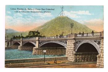 Puente de Balta y Cerro San Cristobal con la Estación Inalámbrica, 1908.