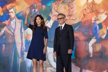 La secretaria de Seguridad Nacional de Estados Unidos, Kristi Noem y el presidente Nasry Asfura.