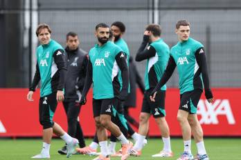 Los jugadores del Liverpool Federico Chiesa, Mohamed Salah, y Florian Wirtz durante el entrenamiento antes de enfrentarse al Real Madrid.