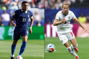 El delantero de Francia, Kylian Mbappé (izq.), y el delantero de Inglaterra, Harry Kane.