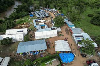 Vista aérea de la estación de recepción de migrantes en Lajas Blancas, provincia de Darién.