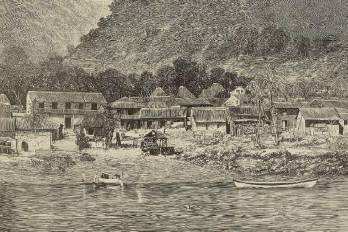 Ilustración del paisaje de la isla de Taboga en 1885.