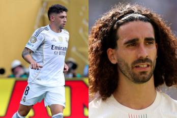 Los futbolistas Federico Valverde (izq.) del Real Madrid y Marc Cucurella del Chelsea.