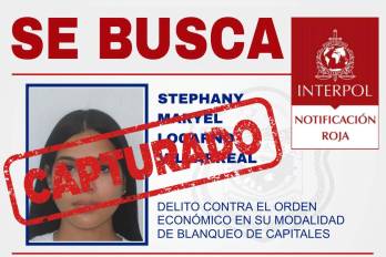 Afiche oficial: Stephany Martel Locarno Lareal contaba con notificación roja de Interpol por el delito de blanqueo de capitales.