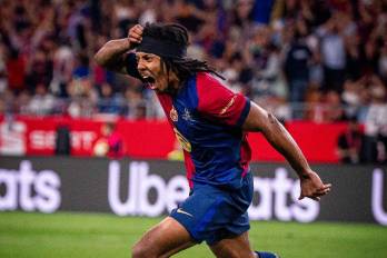Jules Koundé celebrando su gol de la victoria frente al Real Madrid en la final de la Copa del Rey.