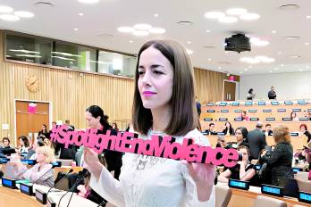 La actriz mexicana Cecilia Suárez, durante una reunión sobre la iniciativa Spotlight en 2018.