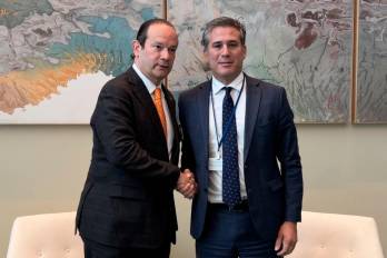 Los cancilleres Javier Martínez-Acha Vásquez, de Panamá; y Manuel Tovar, de Costa Rica, en el marco del Debate Abierto del Consejo de Seguridad de la ONU.