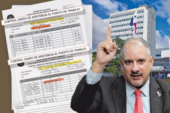 Un collage donde aparece Jorge Herrera, presidente de la Asamblea Nacional, quien avaló estas planas de asistencia pese a la promesa del contralor Flores de que todos los funcionarios marcarían su asistencia en el reloj digital.