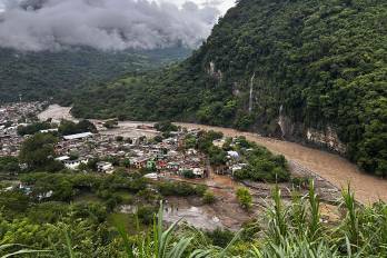 Fotografía que muestra zonas afectadas por las fuertes lluvias en Huehuetla.