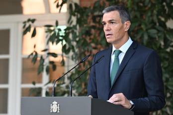 El presidente del Gobierno, Pedro Sánchez, durante su comparecencia este lunes en el Palacio de la Moncloa para anunciar una serie de medidas contra Israel ante el genocidio en Gaza.