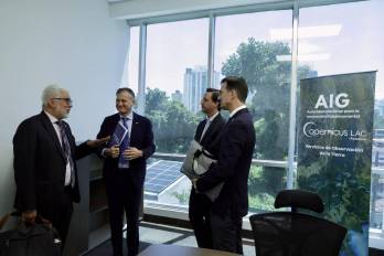 Representantes de Panamá, la Unión Europea y la ESA durante la sesión de seguimiento del Centro Copernicus LAC.