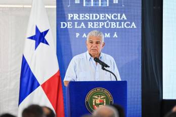 José Raúl Mulino, presidente de la República este jueves 14 de mayo de 2026, durante la inauguración del Anillo Hidráulico de Panamá Norte en Guarumal, corregimiento de Caimitillo.