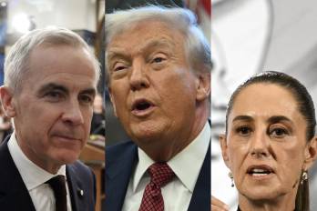 El primer ministro de Canadá, Mark Carney (izq.), el presidente de los Estados Unidos, Donald J. Trump y la presidenta de México, Claudia Sheinbaum.
