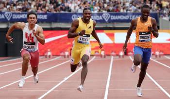Noah Lyles, en el momento de su victoria.