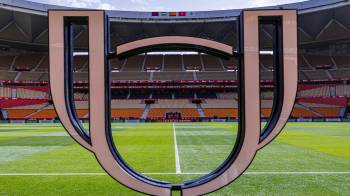 Vista del estadio La Cartuja en Sevilla antes de la final de la Copa del Rey entre el FC Barcelona y el Real Madrid.