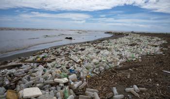 Basura, incluidos desechos plásticos, se ve en Playa Paparo en el estado Miranda, Venezuela, el 6 de junio de 2023.