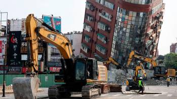 Una visión general de los daños causados por el terremoto en Hualien el 4 de abril de 2024. Al menos nueve personas murieron y más de 1.000 resultaron heridas el miércoles por un poderoso terremoto en Taiwán.