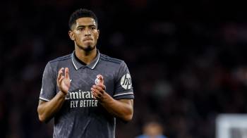 Jude Bellingham, centrocampista inglés del Real Madrid, al finalizar el encuentro de ida en Londres.