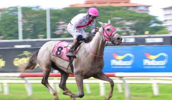 El tordillo ‘Alcaraz’ se acerca a la meta para ganar lleno de poder el Clásico Familia Carrillo.