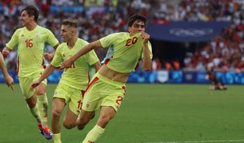 El español Juanlu Sánchez celebrando su gol ante Marruecos.