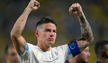 James Rodríguez celebrando el pase de Colombia a la final de la Copa América 2024.