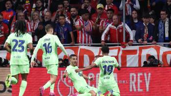 El FC Barcelona celebrando el gol de la victoria ante el Atlético de Madrid.