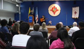El profesor Francisco Blanco, rector de la USMA, durante la presentación de ‘La Antigua’, en el aula magna de este centro de estudios superiores.
