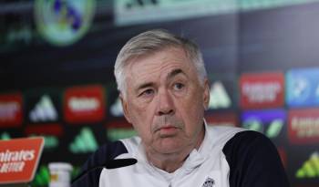 El entrenador del Real Madrid, Carlo Ancelotti durante la rueda de prensa.