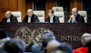 Jueces durante un fallo de la Corte Internacional de Justicia (CIJ) en La Haya.