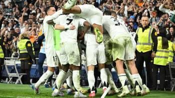 El Real Madrid celebrando uno de los goles frente a la Real Sociedad.