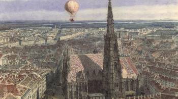 En la imagen, la obra 'Paseo en globo aerostático sobre Viena (Vista de Viena desde el Sudeste con un globo aerostático sobre la ciudad), 1847.