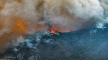 Los bomberos luchan por sofocar las llamas.