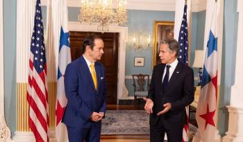 El canciller panameño, Javier Martínez-Acha y el secretario de Estado de Estados Unidos, Antony Blinken.