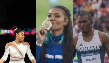 Los atletas panameños Hillary Heron, Gianna Woodruff y Arturo Deliser.