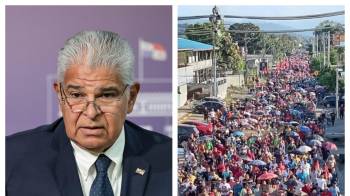 Presidente Mulino (izq) y protestas en Bocas del Toro (der).