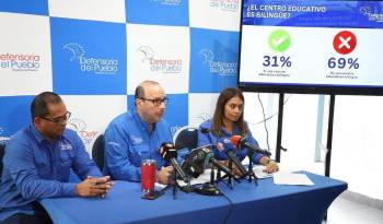 El defensor del Pueblo, Eduardo Leblanc González (centro), durante la presentación del informe.