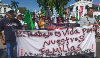 Diferentes gremios sindicales participaron organizadamente en la marcha del 1 de mayo, en conmemoración al día del trabajador.