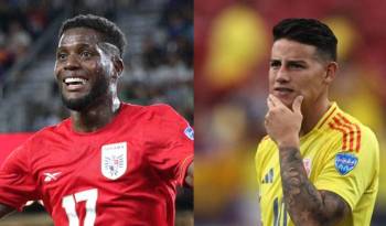 José Fajardo, delantero de la Selección de Panamá y el centrocampista colombiano James Rodríguez