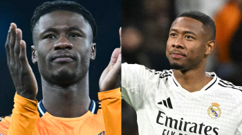 Los jugadores del Real Madrid, Eduardo Camavinga (izq.) y David Alaba.