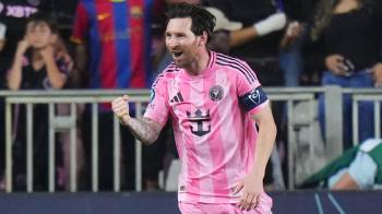 Lionel Messi celebrando uno de los goles del Inter Miami frente al LAFC.