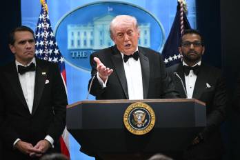 El presidente de Estados Unidos, Donald Trump, ofrece declaraciones tras el tiroteo en la Casa Blanca el 25 de abril de 2026.