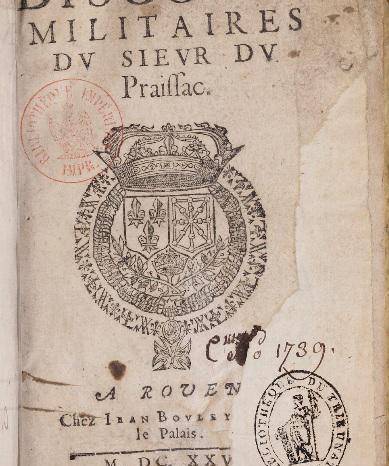Portada del manual Les Discours Militaires de Du Praissac (1625).