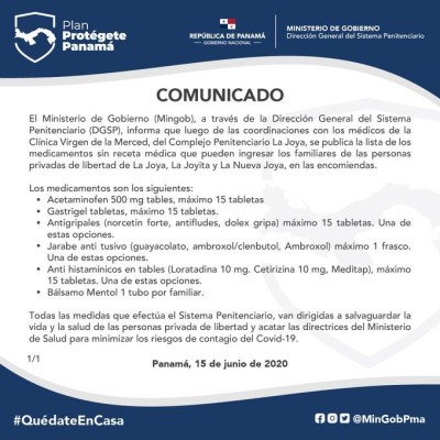 Comunicado del Ministerio de Gobierno.