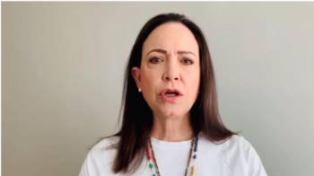 Captura de pantalla tomada de la cuenta en Instragram de la líder opositora de Venezuela María Corina Machado, @Mariacorinamachado, de ella durante una declaración en Caracas.