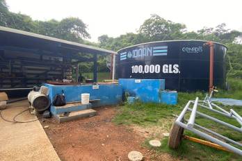 El tanque de almacenamiento de agua de la ATP y operado por el Idaan en la isla Taboga donde se benefician 1,600 residentes.