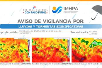 Aviso de vigilancia por lluvias y lormentas significativas en Panamá.