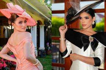 Su Majestad Ana Isabel Carrizo Castillo, de Calle Arriba de Las Tablas, y Astrid Carolina Sánchez Brandao, de Calle Abajo de Las Tablas, durante la celebración del 8 de noviembre en Las Tablas.